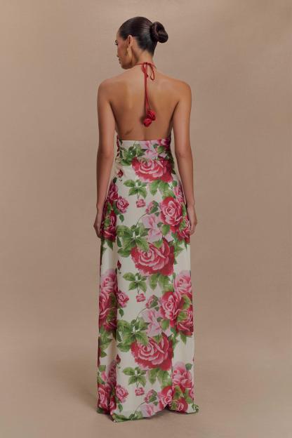 3D Flower Floral Halter Neck Maxi Dress