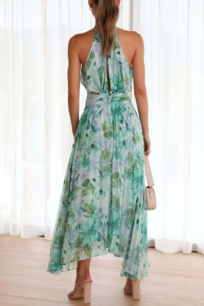 Chiffon Floral  Pleated Midi Dress