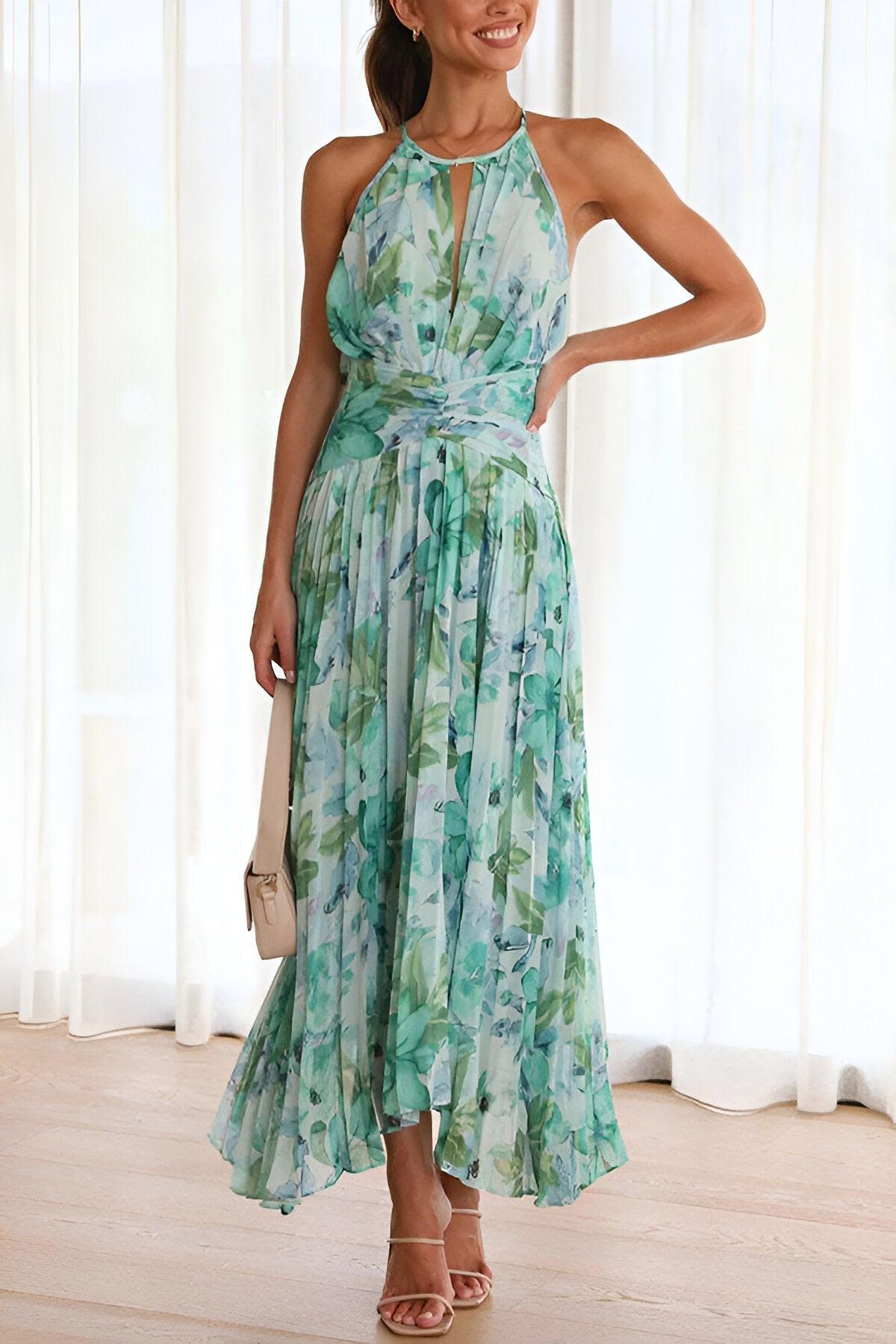Chiffon Floral  Pleated Midi Dress