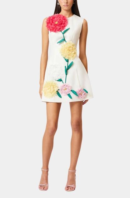 3D Flower Sleeveless Round Neck Mini Dress