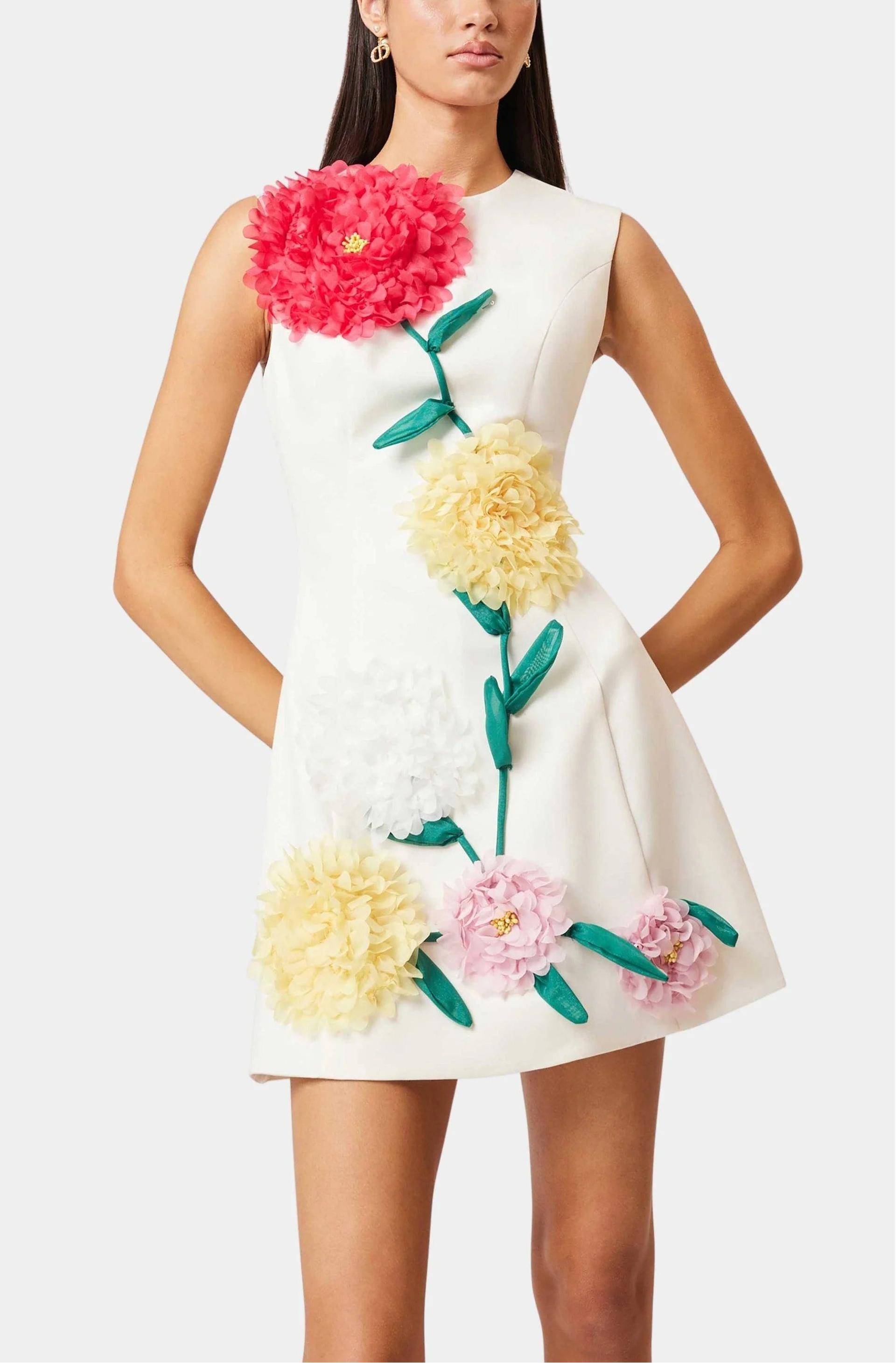 3D Flower Sleeveless Round Neck Mini Dress