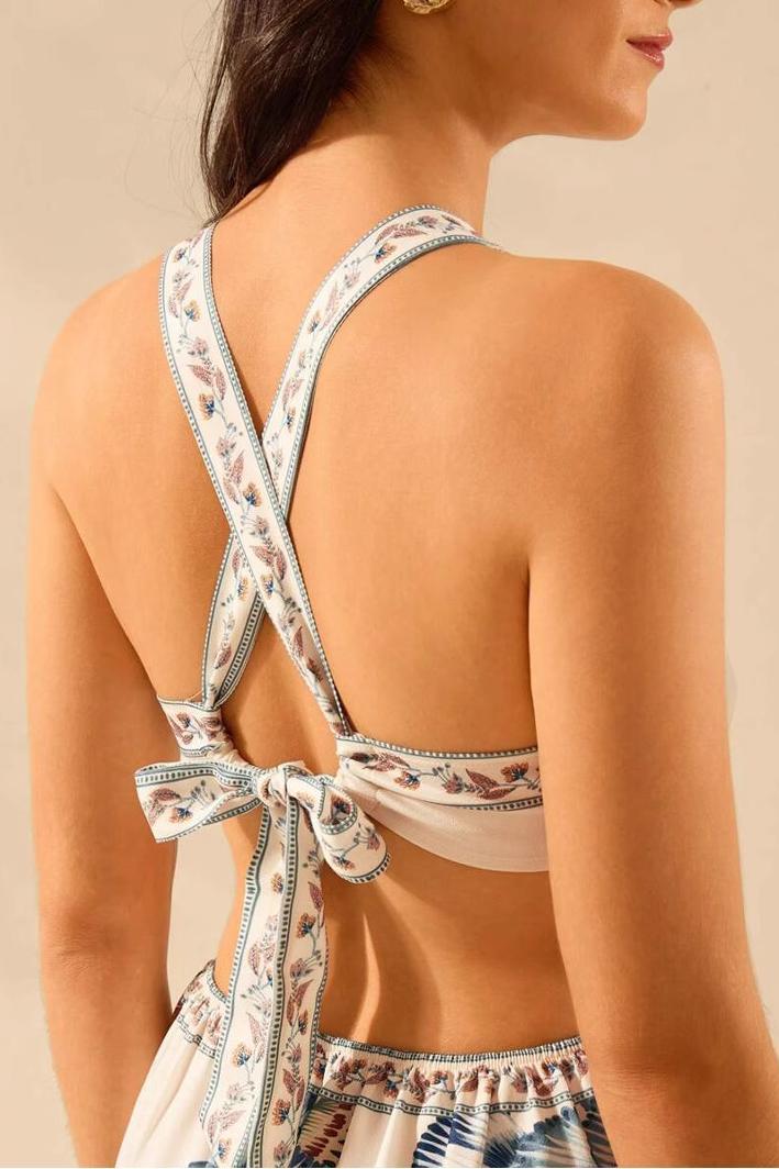 Floral Lace-Up Cut-Out Mini Dress
