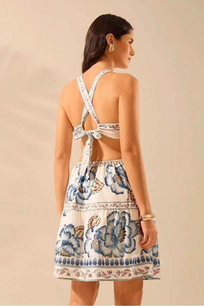 Floral Lace-Up Cut-Out Mini Dress
