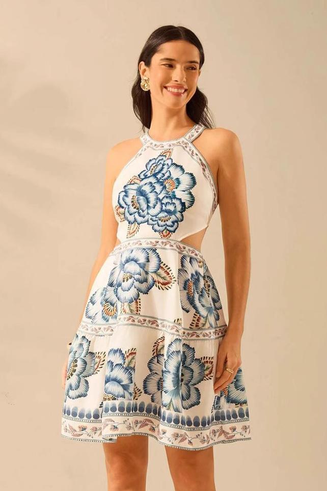 Floral Lace-Up Cut-Out Mini Dress
