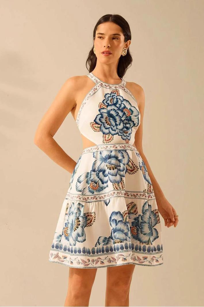 Floral Lace-Up Cut-Out Mini Dress