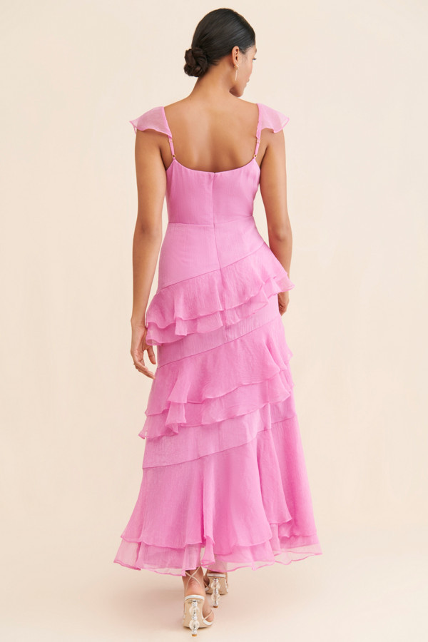 Solid Chiffon Ruffle Midi Dress