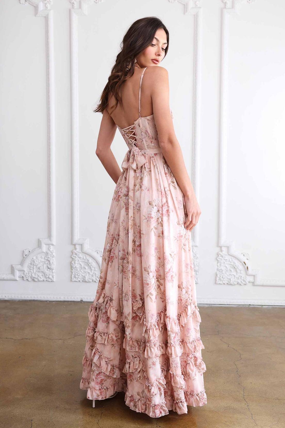Floral Frill Split Maxi Dress