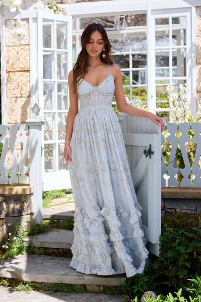 Floral Frill Split Maxi Dress