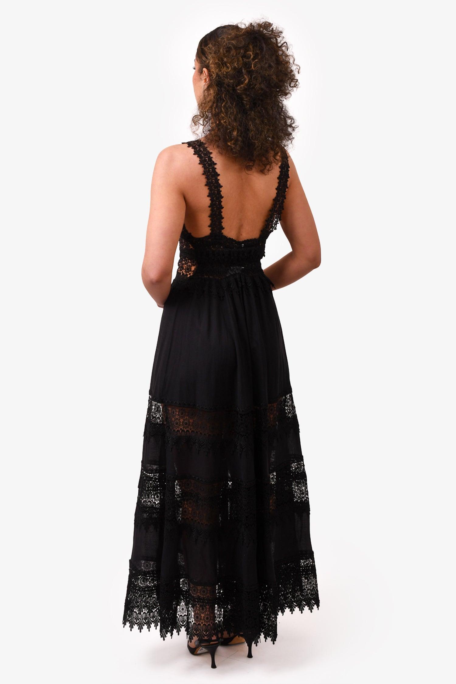 Lace Splicing Sleeveless Midi Dress