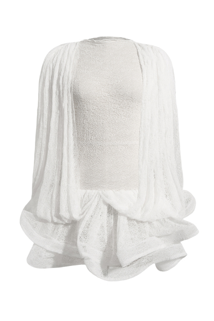 Lace Splicing Ruffle Mini Dress