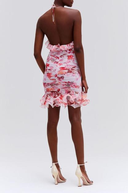 Floral Gathering Ruffle Mini Dress