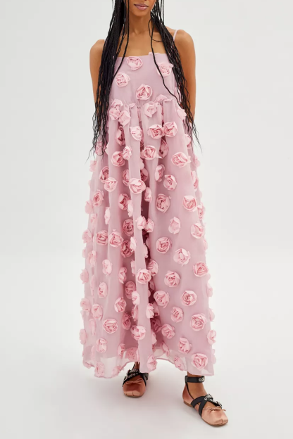 3D Flower Sleeveless Backless Maxi Dress