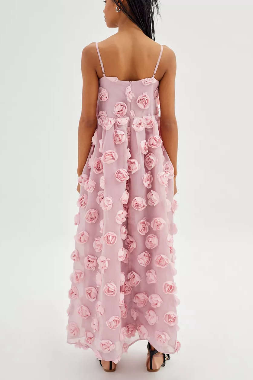 3D Flower Sleeveless Backless Maxi Dress