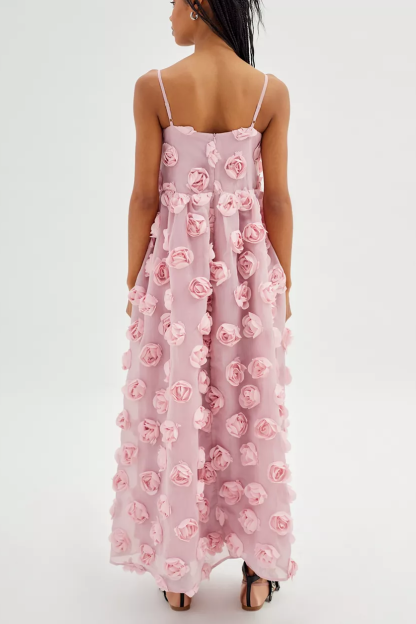 3D Flower Sleeveless Backless Maxi Dress