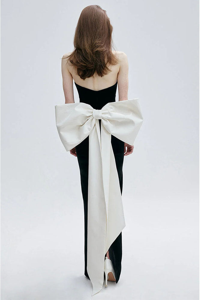 Bow Contrast Color Off Shoulder Maxi Dress