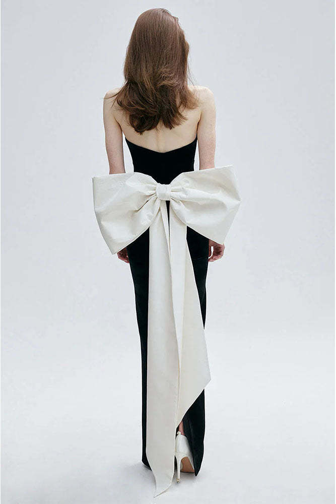 Bow Contrast Color Off Shoulder Maxi Dress