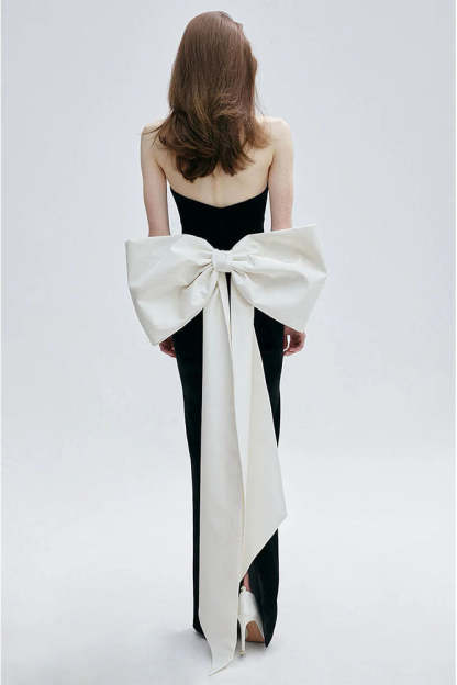 Bow Contrast Color Off Shoulder Maxi Dress