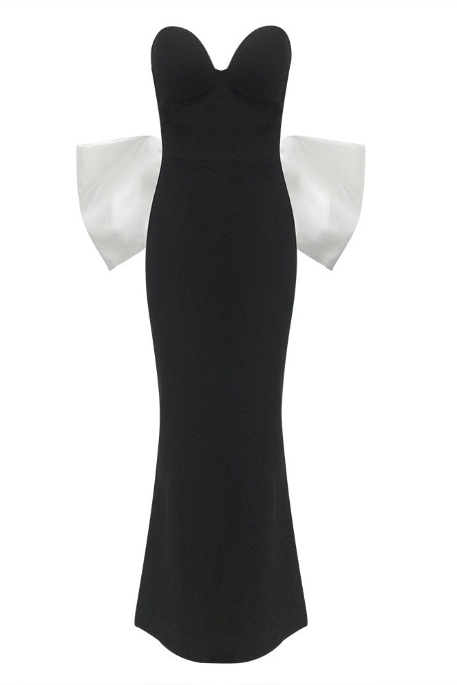 Bow Contrast Color Off Shoulder Maxi Dress