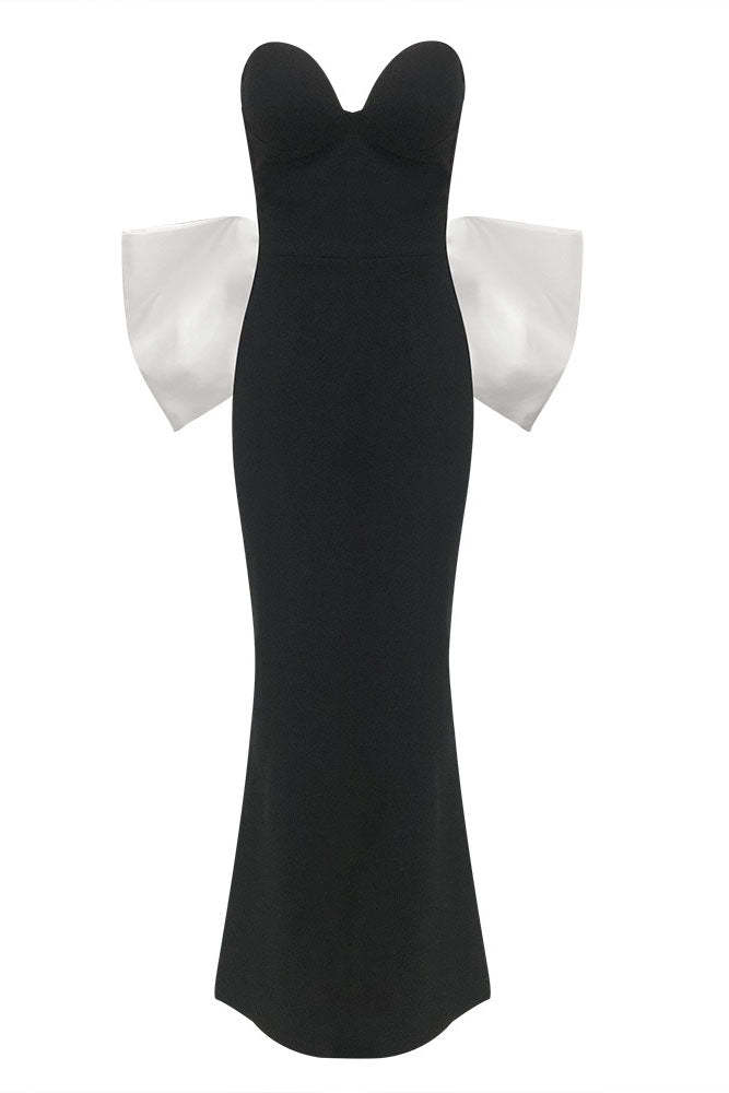 Bow Contrast Color Off Shoulder Maxi Dress