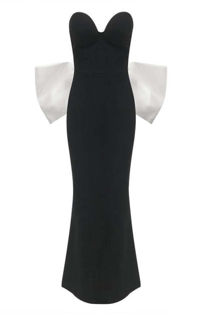Bow Contrast Color Off Shoulder Maxi Dress