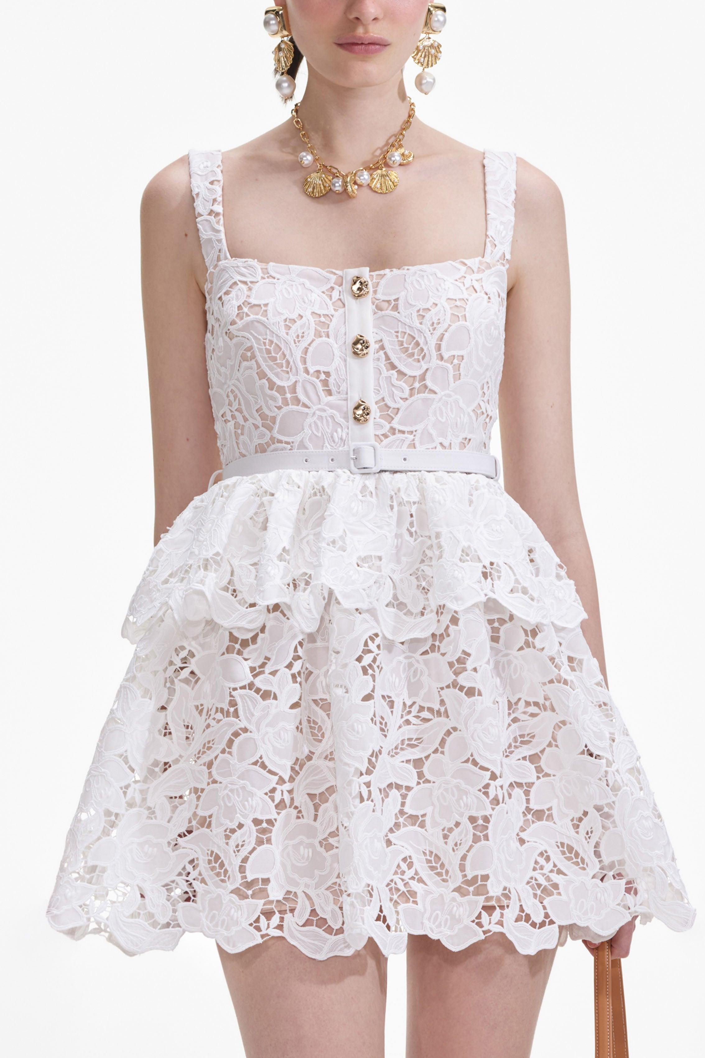 Lace Ruffle Sleeveless Mini Dress With Belt