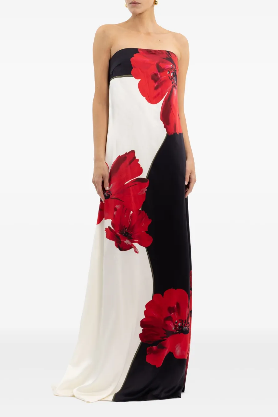 Satin Floral Off Shoulder Maxi Dress