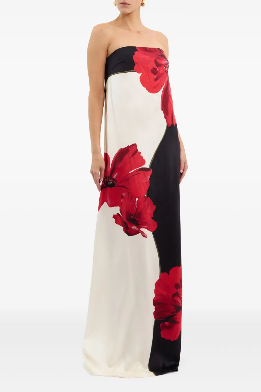 Satin Floral Off Shoulder Maxi Dress