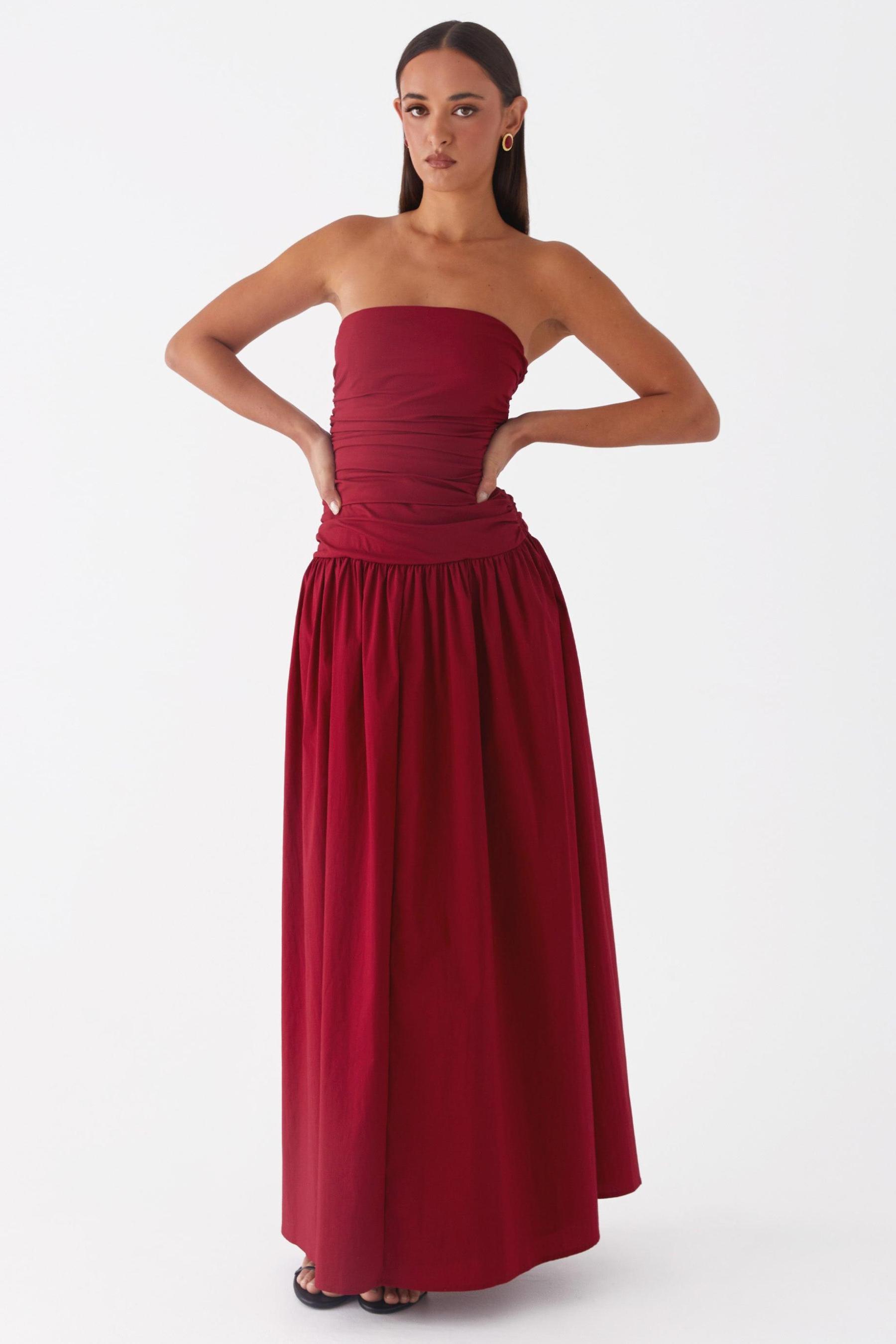 Solid Off-Shoulder Gathering Maxi Dress