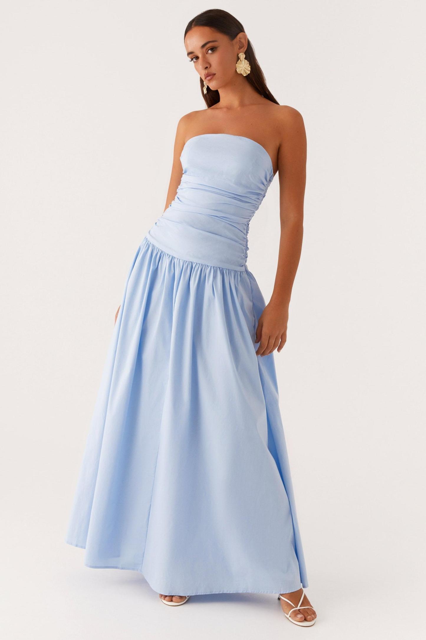 Solid Off Shoulder Gathering Maxi Dress