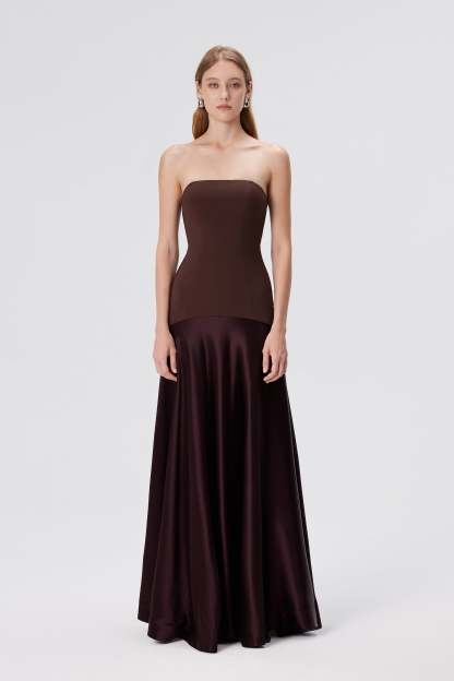 Satin Splicing Off Shoulder Maxi Dress