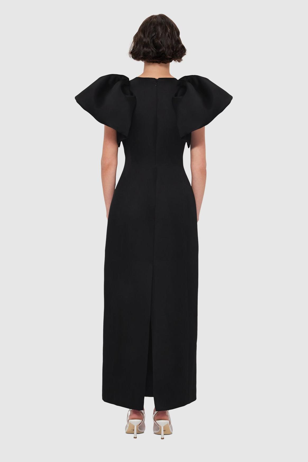 Appliquéd Puff Sleeve Round Neck Midi Dress
