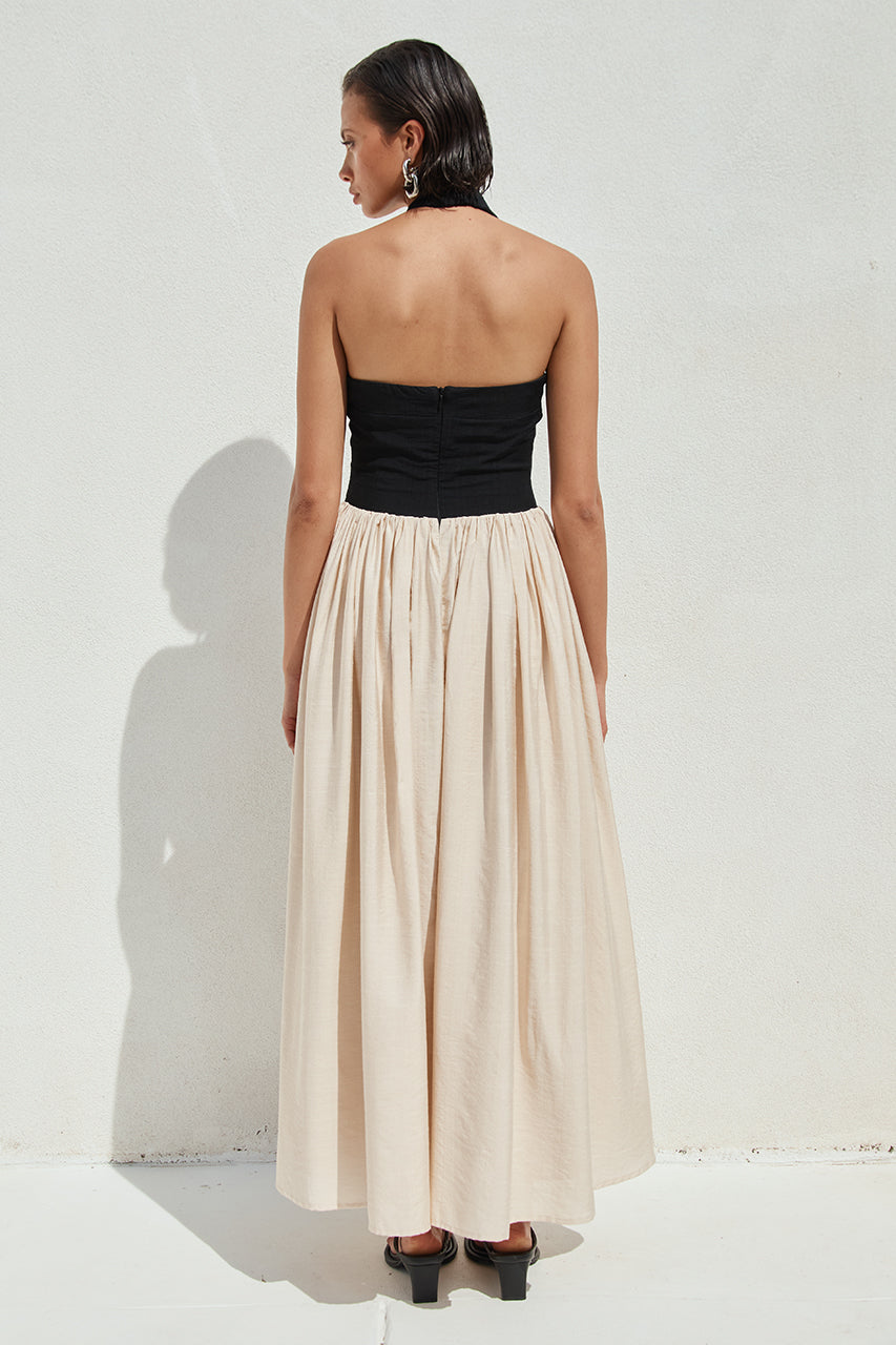 Splicing Halter Neck Sleeveless Midi Dress