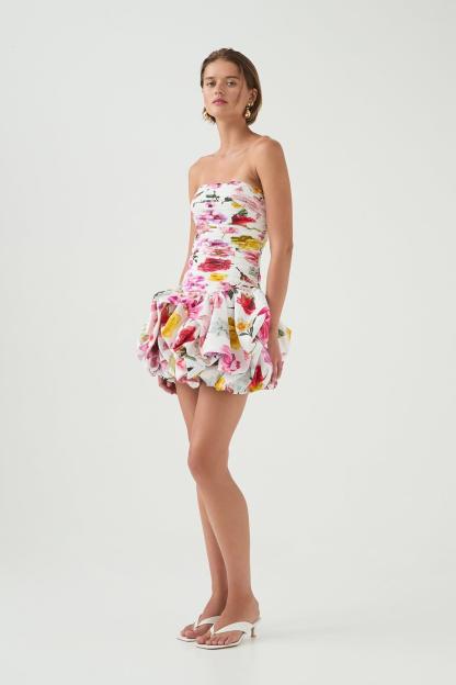 Floral Pleat Off Shoulder Mini Dress