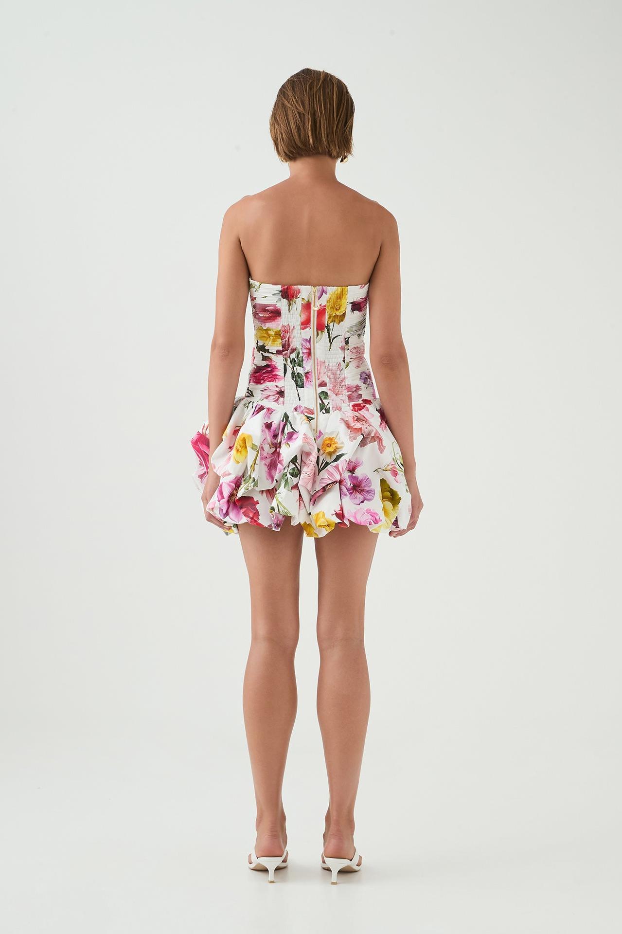 Floral Pleat Off Shoulder Mini Dress