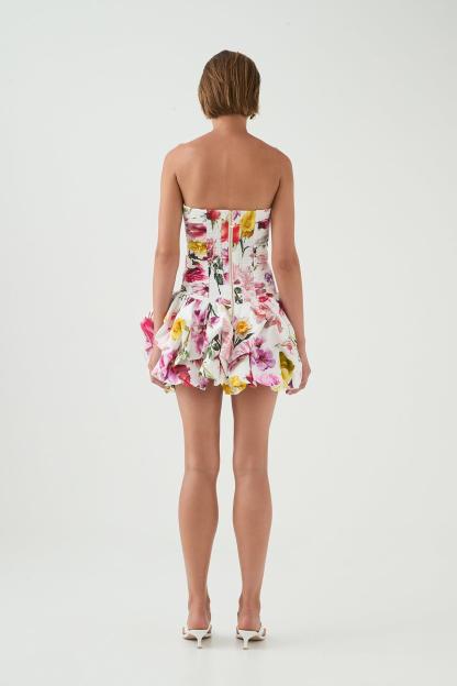 Floral Pleat Off Shoulder Mini Dress
