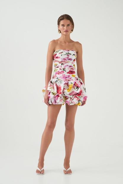 Floral Pleat Off Shoulder Mini Dress