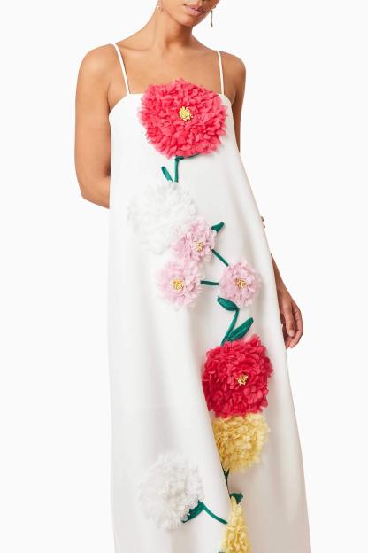 3D Flower Sleeveless Backless Midi Dress