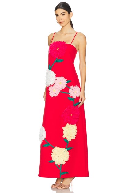 3D Flower Sleeveless Backless Midi Dress