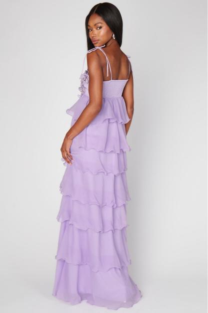 Embroidered Chiffon Ruffle Maxi Dress