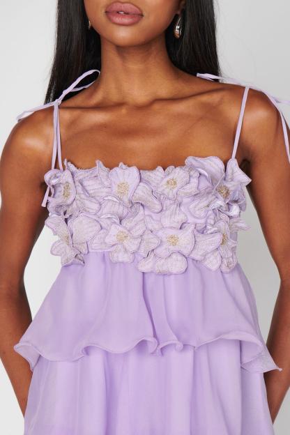 Embroidered Chiffon Ruffle Maxi Dress