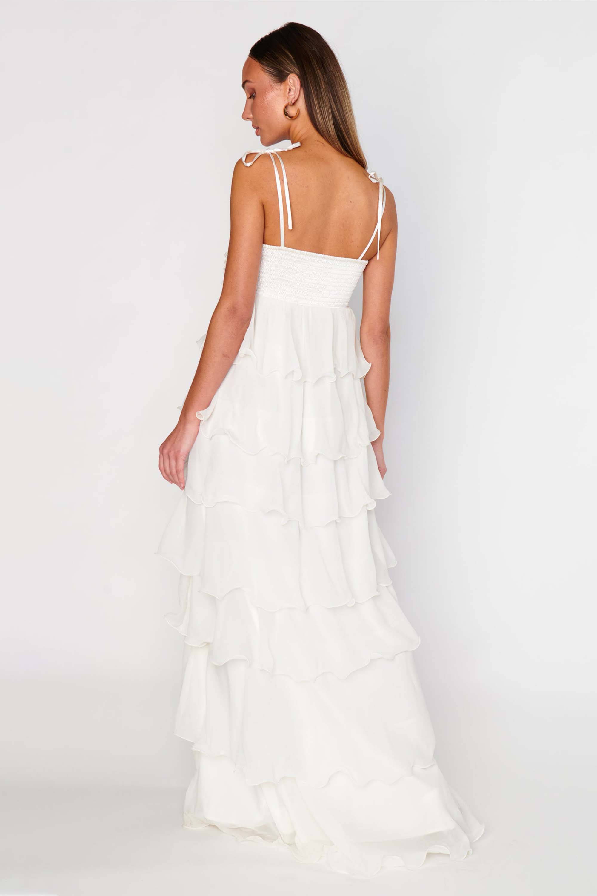 Embroidered Chiffon Ruffle Maxi Dress