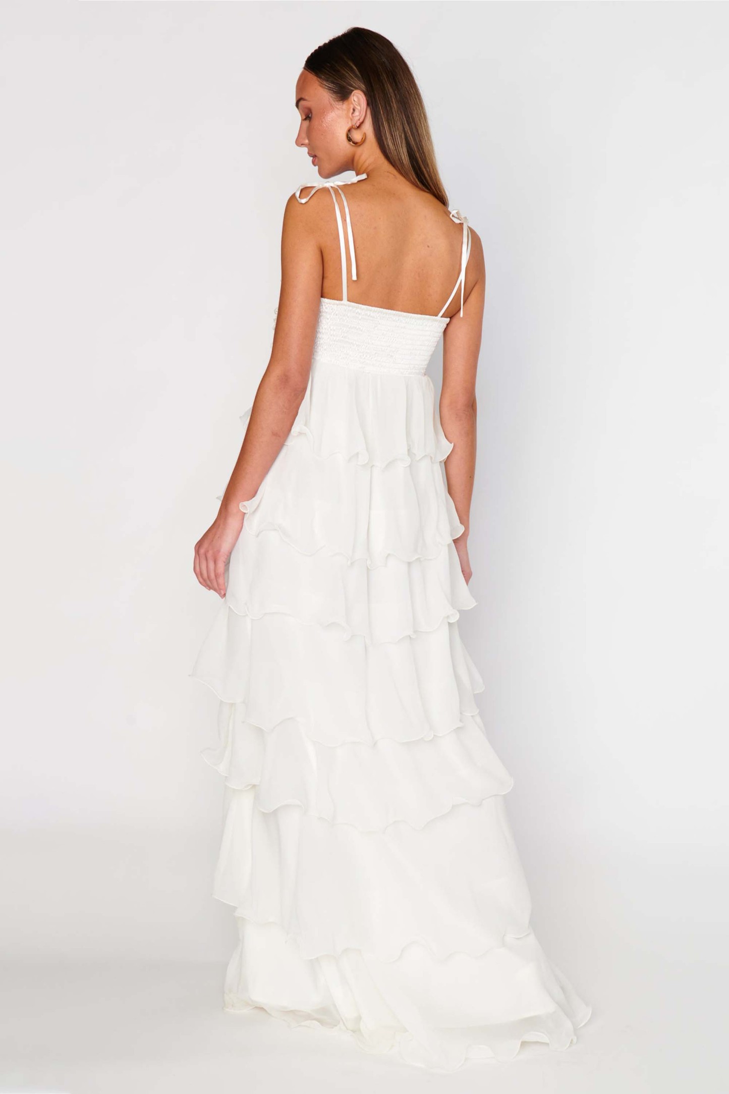 Embroidered Chiffon Ruffle Maxi Dress