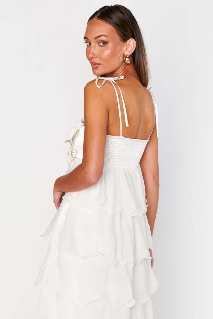 Embroidered Chiffon Ruffle Maxi Dress