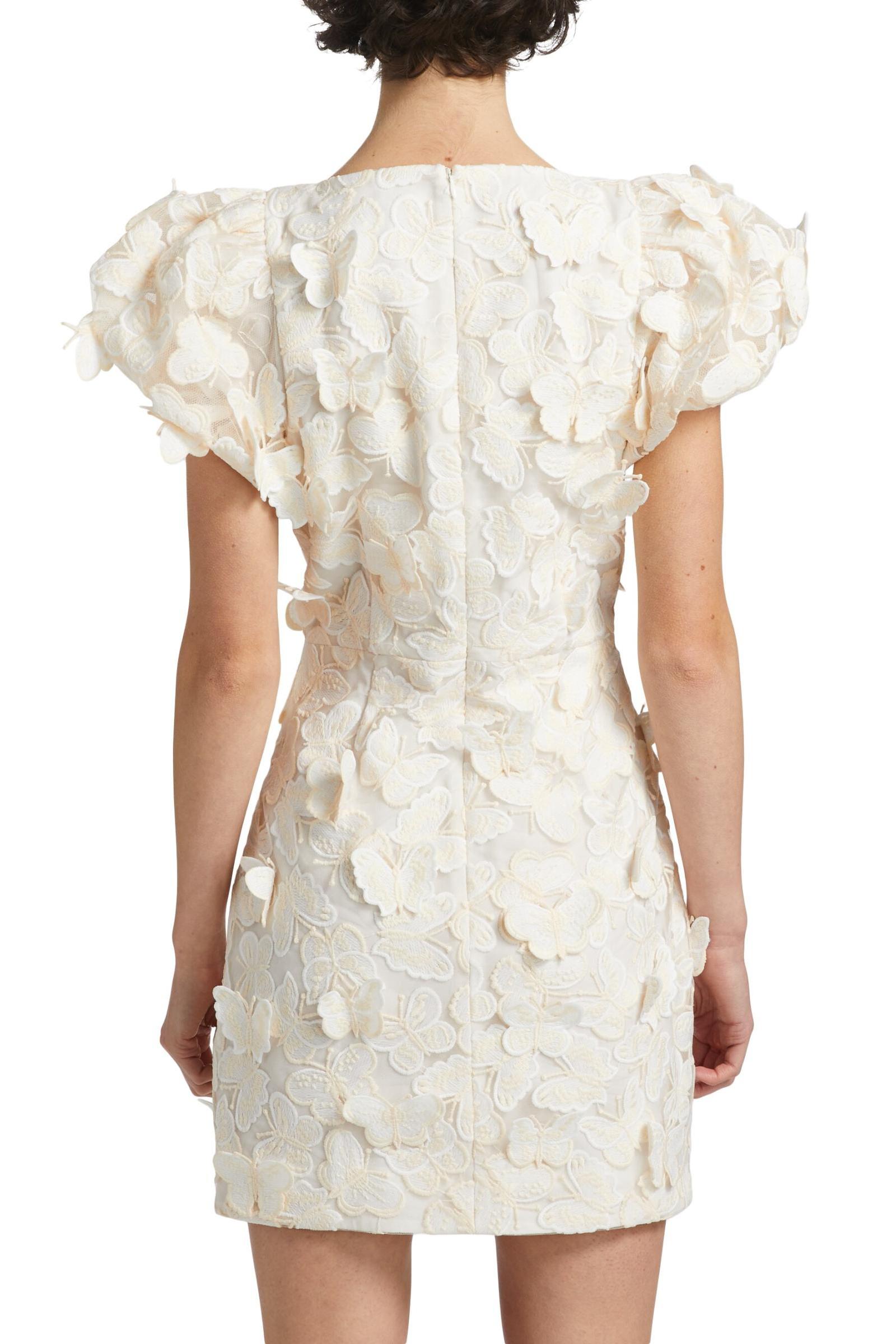 Butterfly Embroidered Puff Sleeve Mini Dress