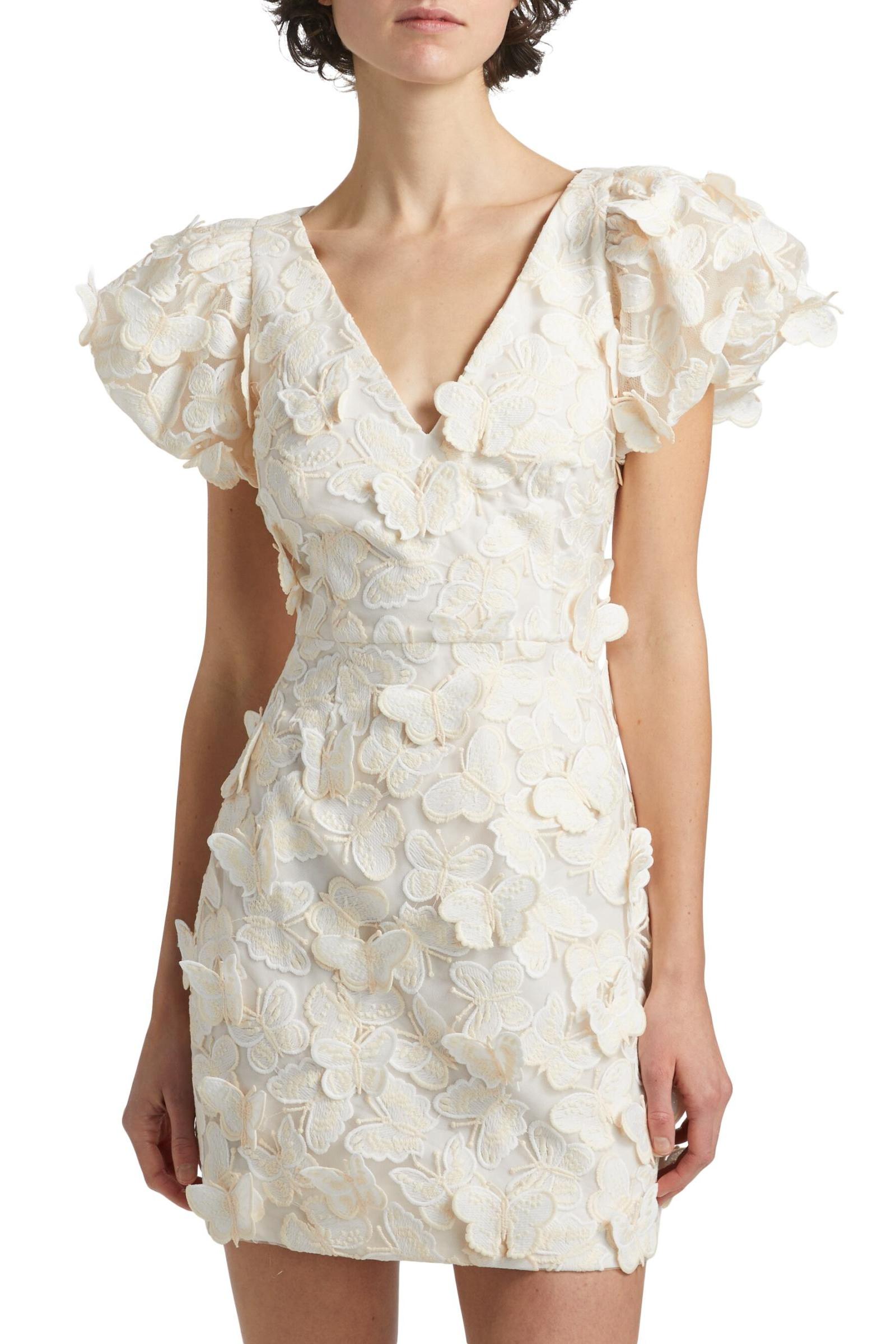 Butterfly Embroidered Puff Sleeve Mini Dress