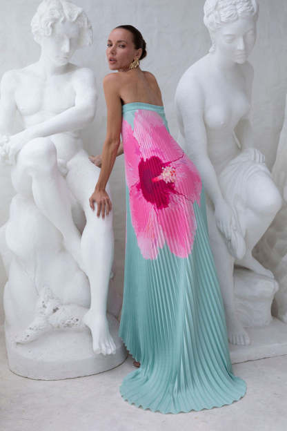 Floral Pleated Off-Shoulder Maxi Dress