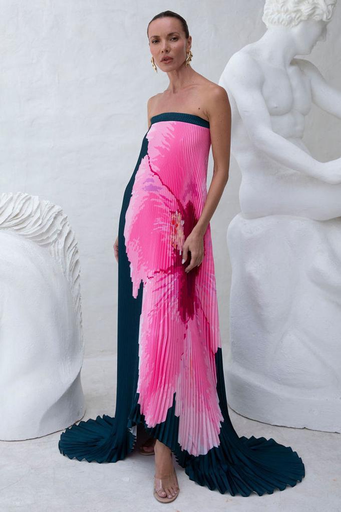 Floral Pleated Off-Shoulder Maxi Dress