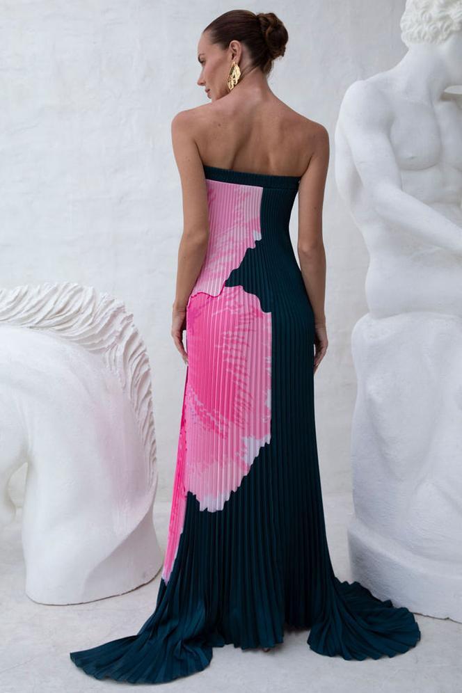 Floral Pleated Off-Shoulder Maxi Dress