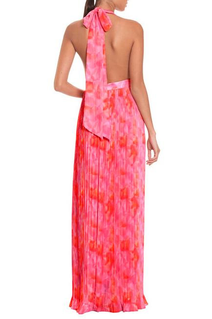 Floral Pleated Bow Midi Dress