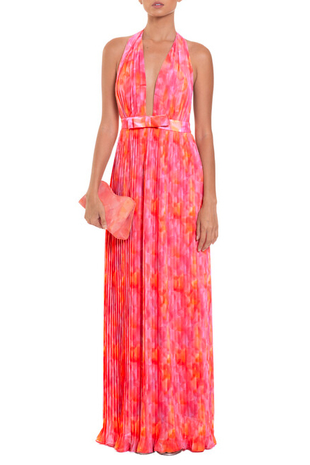 Floral Pleated Bow Midi Dress